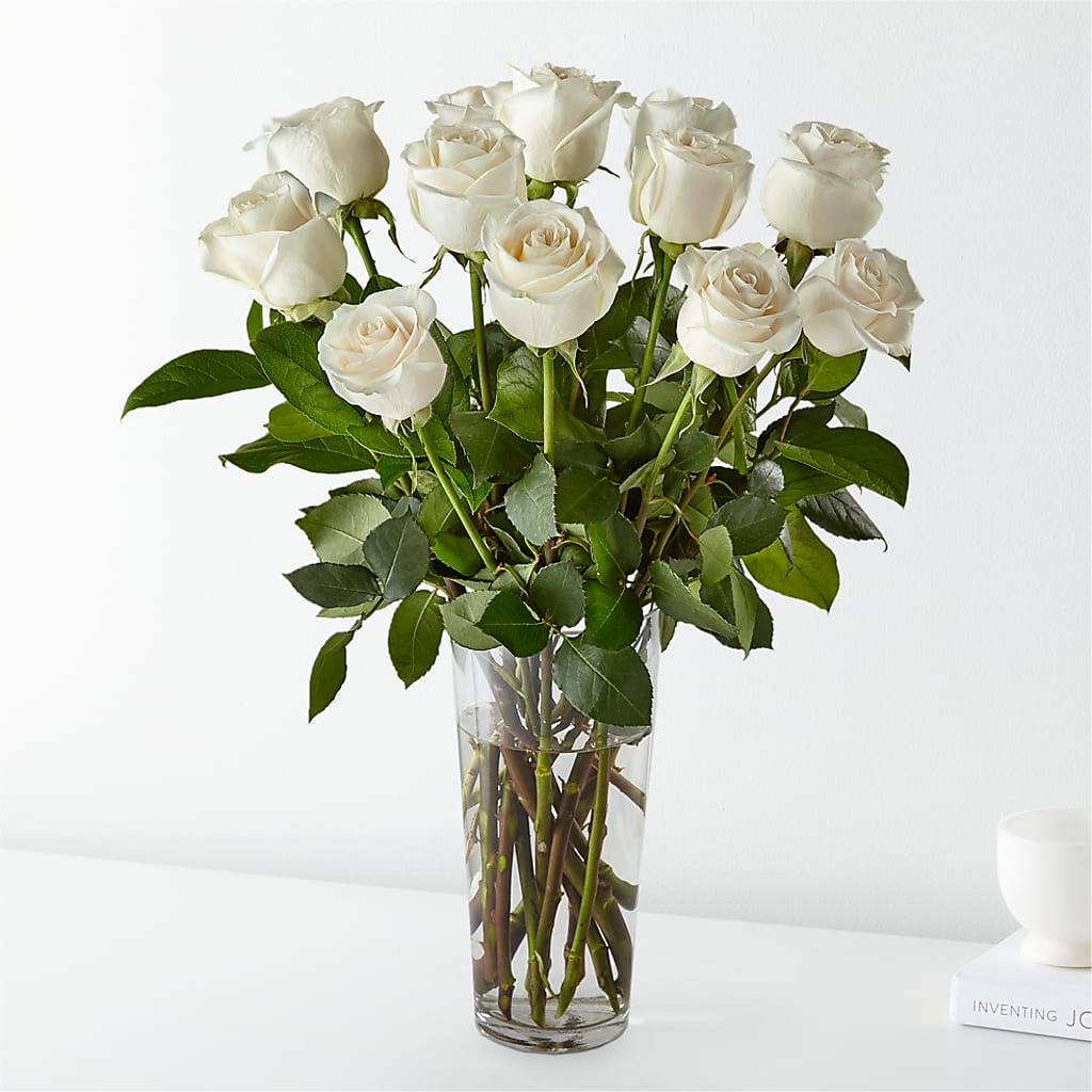 Long Stem White Rose Bouquet – Blooms For You, Hamilton NJ