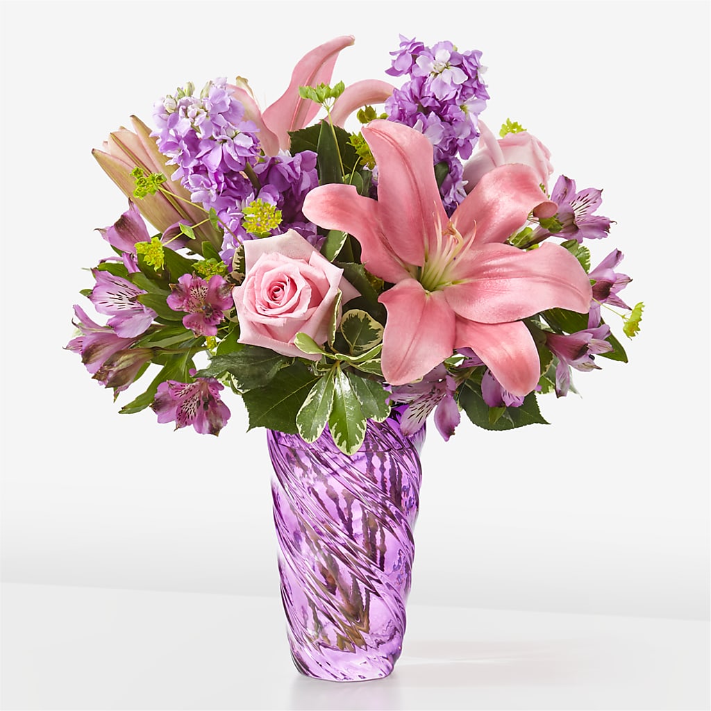 Precious Petals Bouquet with Luxe Swirl Vase – Blooms For You, Hamilton NJ