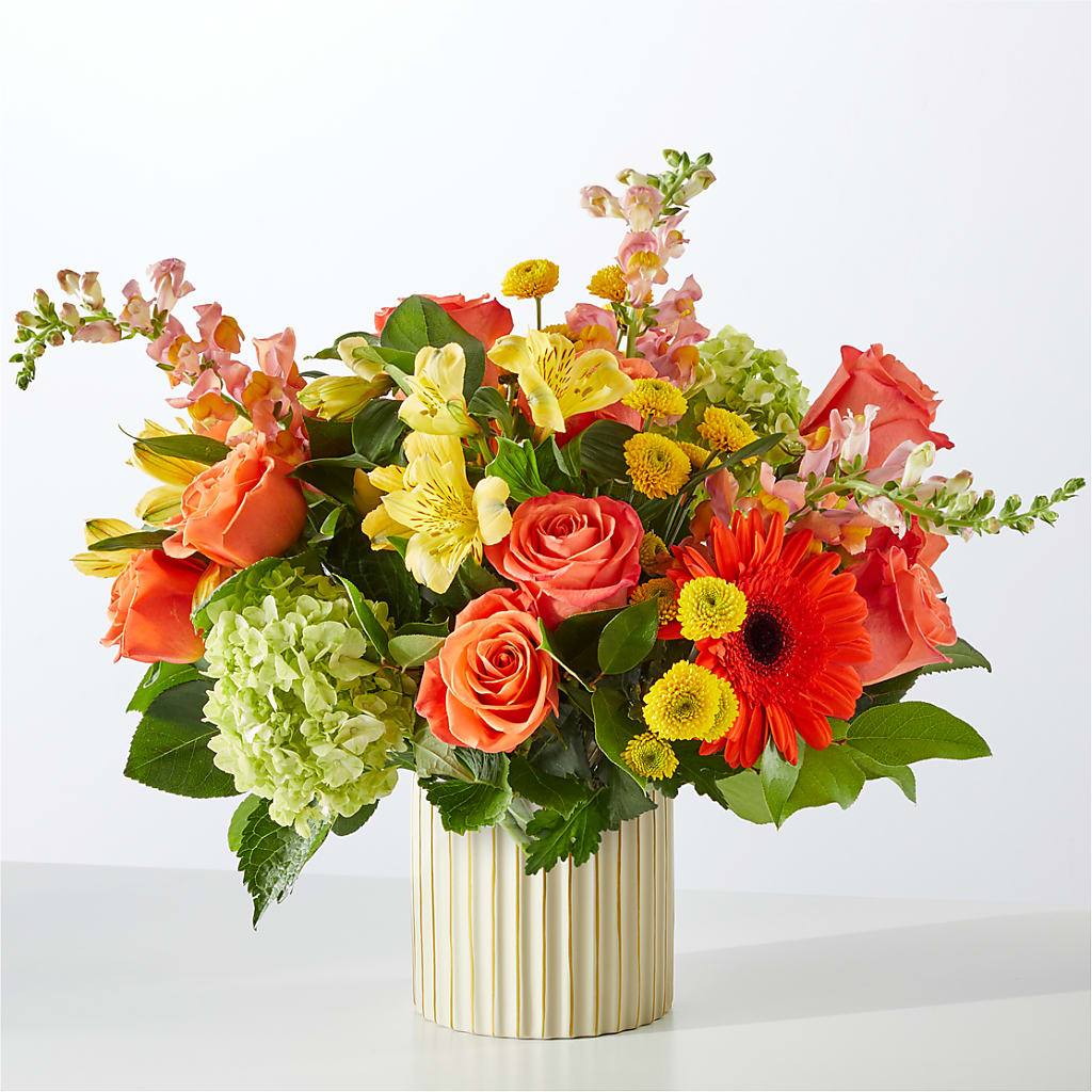 Autumn Sunshine Bouquet with Ivory Vase – Blooms For You, Hamilton NJ