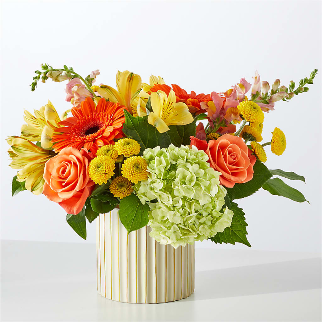 Autumn Sunshine Bouquet with Ivory Vase –  Blooms For You, Hamilton NJ
