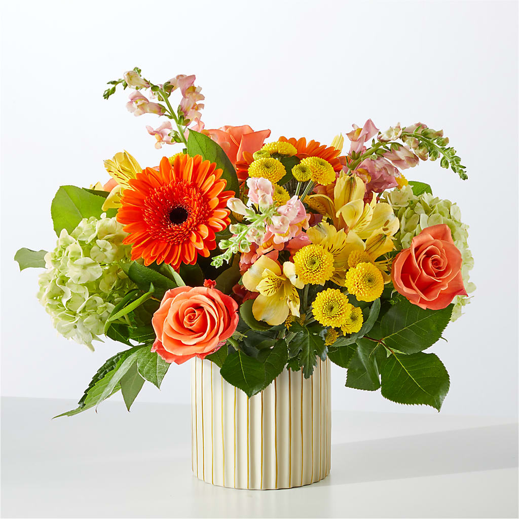 Autumn Sunshine Bouquet with Ivory Vase –  Blooms For You, Hamilton NJ