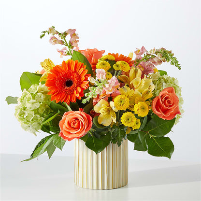 Autumn Sunshine Bouquet with Ivory Vase –  Blooms For You, Hamilton NJ