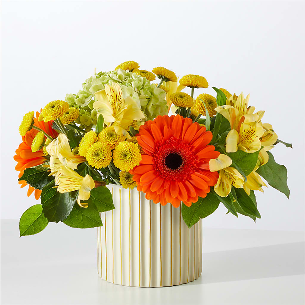 Autumn Sunshine Bouquet with Ivory Vase –  Blooms For You, Hamilton NJ