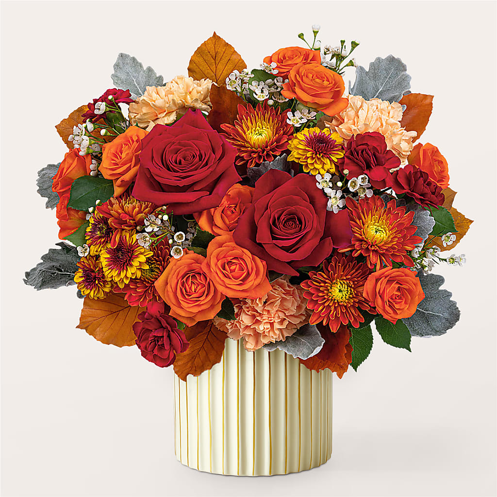 Merlot Bouquet with Ivory Vase –  Blooms For You, Hamilton NJ