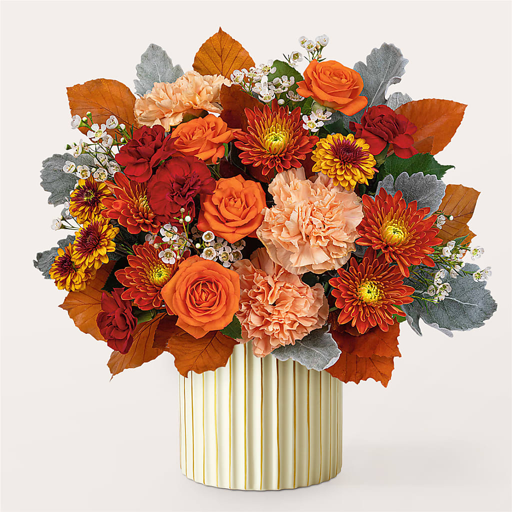 Merlot Bouquet with Ivory Vase –  Blooms For You, Hamilton NJ